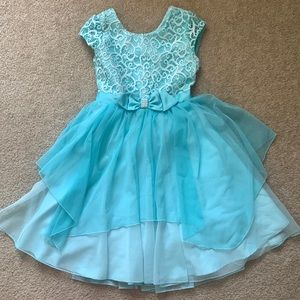 Girls Turquoise lace printed short sleeve dress Size 8